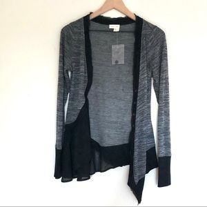 NWOT Anthropologie asymmetrical gray black cardigan sz small meadow rue